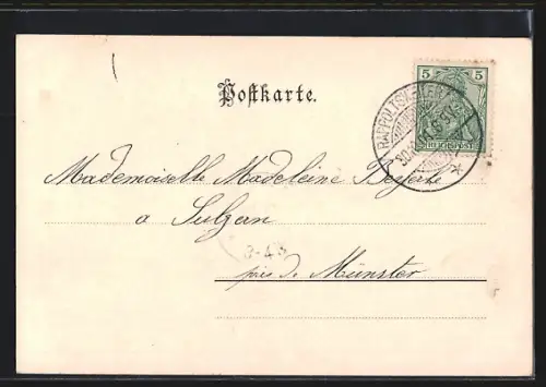 AK Hunaweier, Vue sur l`église et les vignobles avec le village en arrière-plan