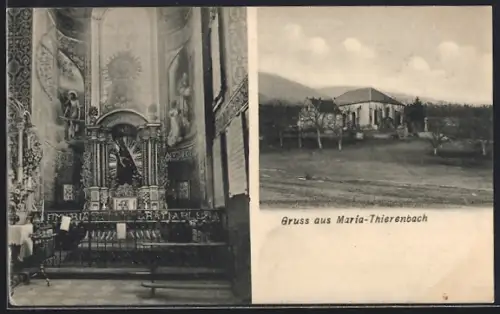 AK Maria-Thierenbach, Intérieur de l`église et vue du paysage environnant