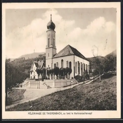 AK Thierenbach, Pèlerinage de Thierenbach, au fond le Hartmannswillerkopf