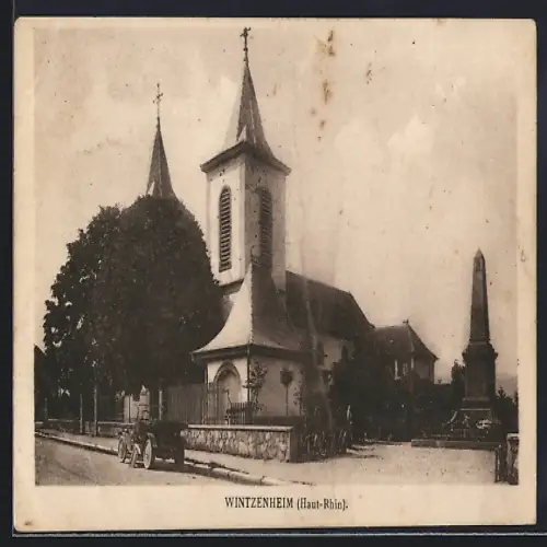 AK Wintzenheim /Haut-Rhin, Vue de l`église avec voiture et monument