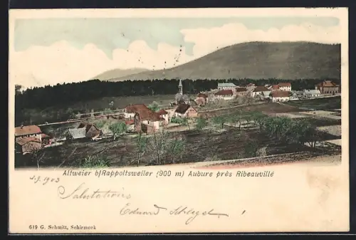AK Aubure, Vue du village avec collines en arrière-plan