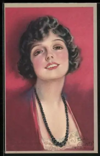 Künstler-AK F. Earl Christy: Brünettes Mädchen mit Perlenkette
