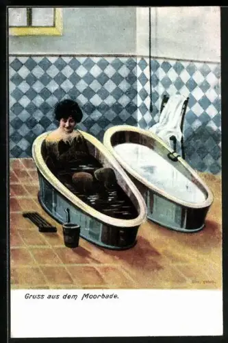 AK Nackte Dame in Badewanne, Moorbad