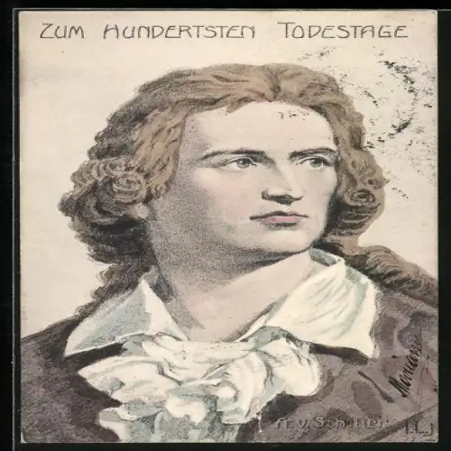 Künstler-AK Porträt Schiller in junge Jahren, Erinnerung zum 100. Todestag des Schriftstellers