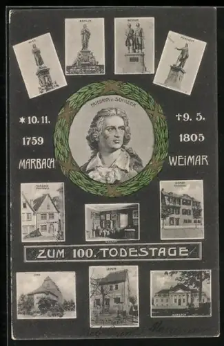 AK Friedrich Schiller, geb. 10.11.1759, gest. 9.5.1805, Zum 100. Todestage