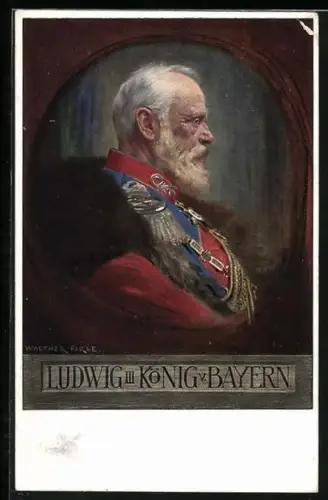 AK König Ludwig III. von Bayern in Uniform mit Orden, Epauletten und Pelzmantel, Profilbild