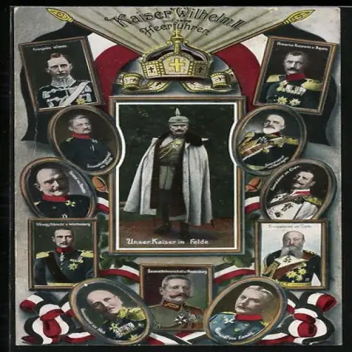 AK Kaiser Wilhelm II. im Felde, Kronprinz Wilhelm als Husar, Grossadmiral von Tirpitz