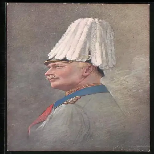 Künstler-AK König Friedrich August mit Garde-Helm