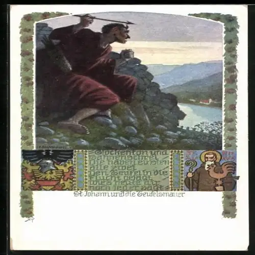 Künstler-AK Richard Assmann: St. Johann und die Teufelsmauer, Glockenton und Hahnenschrei...