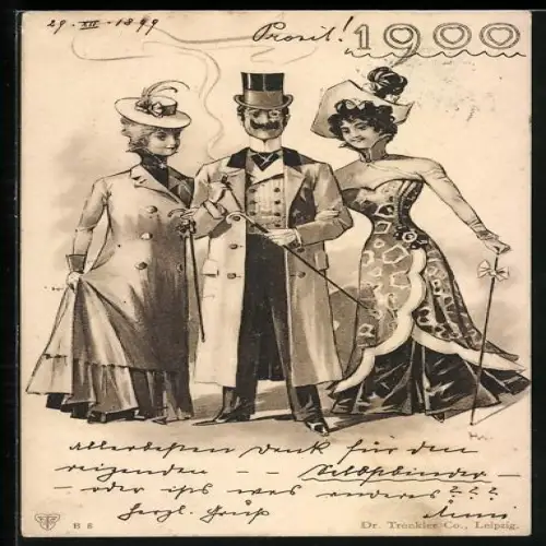 AK Mode anno 1900, Feiner Herr mit zwei schönen Damen