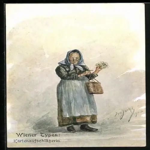 Künstler-AK Wien, Kartenaufschlägerin, Hellseher
