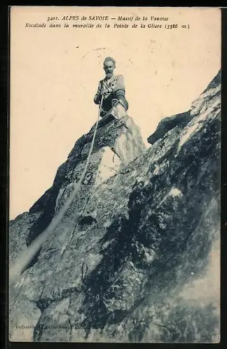 AK Alpes de Savoie, Massif de la Vanoise, Esclamnade dans la muraille de la Pointe de la Gliere, Bergsteiger