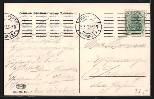 AK Frankfurt a. Main, Luftschiff Zeppelin im Flug, Portrait Graf v. Zeppelin