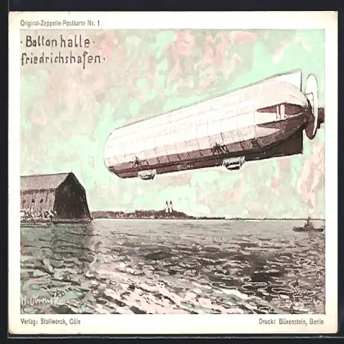 AK Friedrichshafen, Zeppelin vor der Ballonhalle, Original-Zeppelin-Postkarte 1