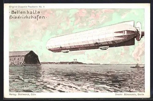 AK Friedrichshafen, Zeppelin vor der Ballonhalle, Original-Zeppelin-Postkarte 1