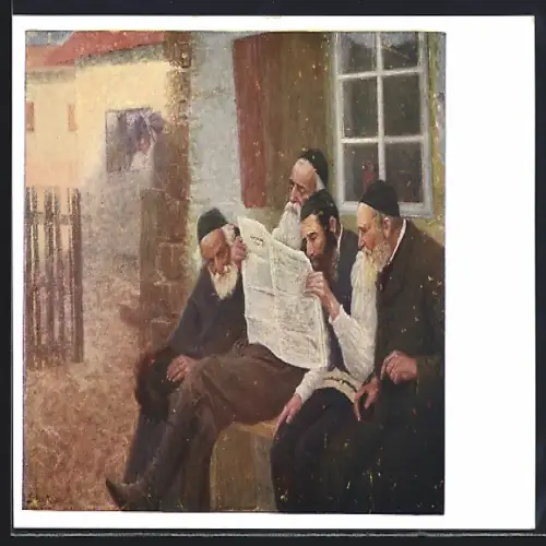 Künstler-AK Jüdische Männer lesen in der Zeitung