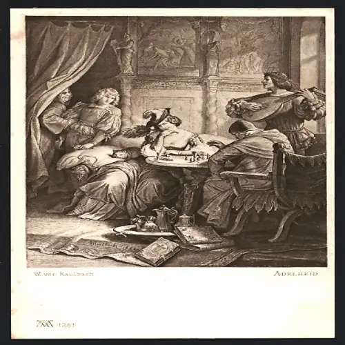 AK Adelheid, Frau spielt Schach, Musiker mit Laute, Goethe