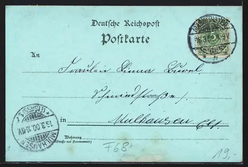 Mondschein-Lithographie Masmünster, Gasthaus z. Engel, Marktplatz, Kirche