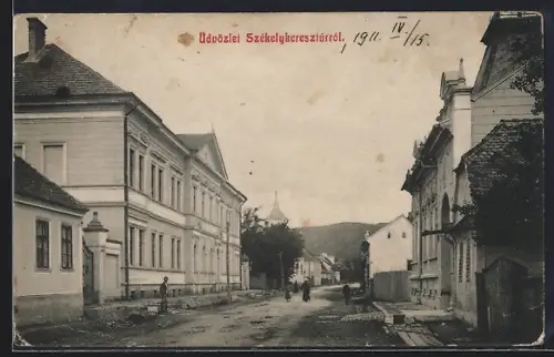 AK Székelykeresztúr, Strassenpartie im Ort