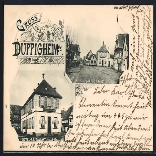 AK Düppigheim i. E., Hotel Restaurant, Aug. Beller, Dorfstrasse