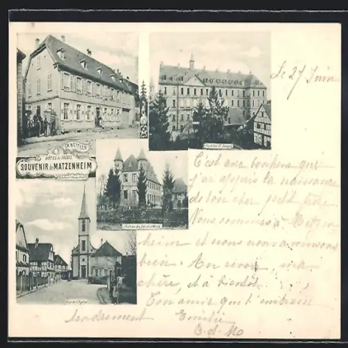 AK Matzenheim, Hôtel du Soleil, Château de frères Wörth, Institut St Joseph, Rue de l`Eglise