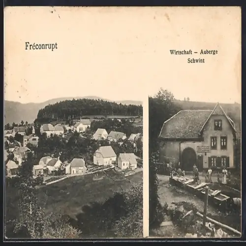 AK Fréconrupt, Gasthaus Auberge Schwint und Blick über den Ort