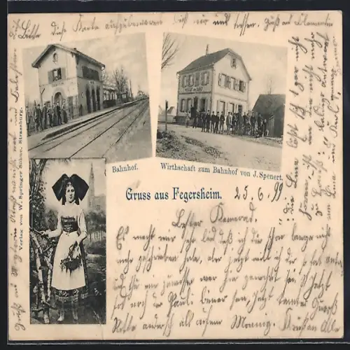 AK Fegersheim, Gasthof zum Bahnhof v. J. Spenert, Bahnhof