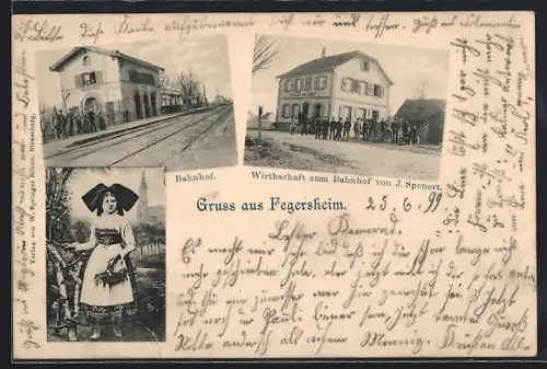 AK Fegersheim, Gasthof zum Bahnhof v. J. Spenert, Bahnhof