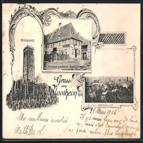 AK Blaesheim, Gasthaus zum Ochsen, Inh. Michel Diemer, Glöckelsberg und Dorfansicht