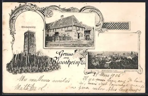 AK Blaesheim, Gasthaus zum Ochsen, Inh. Michel Diemer, Glöckelsberg und Dorfansicht