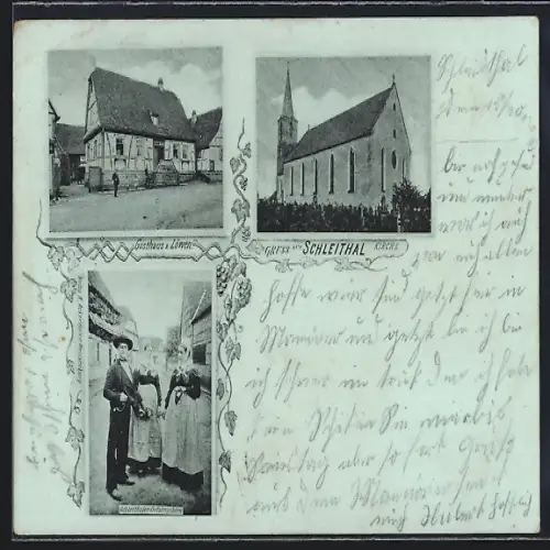 AK Schleithal, Gasthaus z. Löwen, Schleithal, Ortstrachten