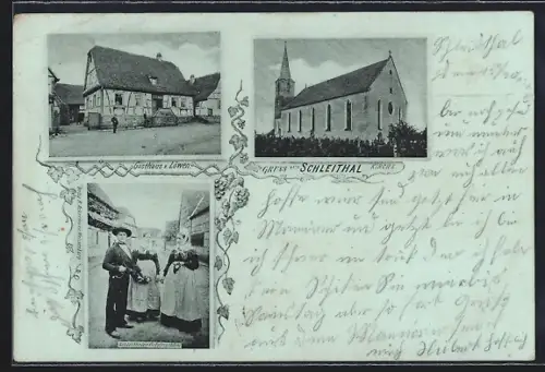 AK Schleithal, Gasthaus z. Löwen, Schleithal, Ortstrachten