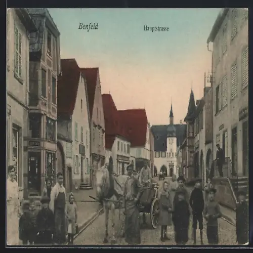AK Benfeld, Haupstrasse mit Blick auf die Kirche
