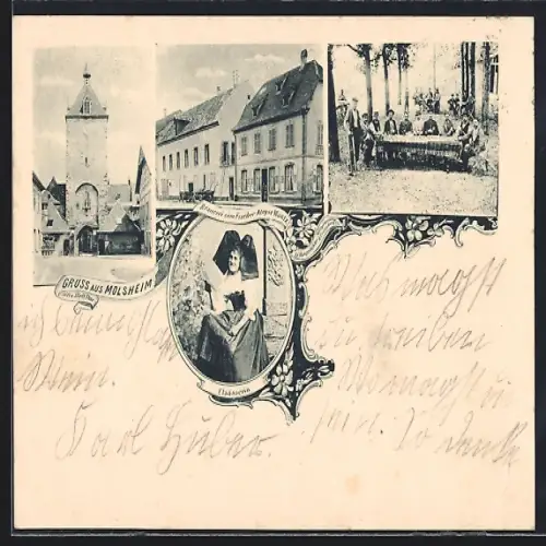 AK Molsheim, Brauerei zum Fischer, Inh. Aloyse Wantz, Altes Stadttor, Elsässerin
