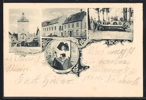 AK Molsheim, Brauerei zum Fischer, Inh. Aloyse Wantz, Altes Stadttor, Elsässerin