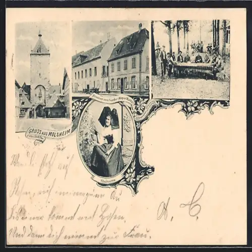 AK Molsheim, Brauerei zum Fischer, Inh. Aloyse Wantz, Altes Stadttor, Elsässerin