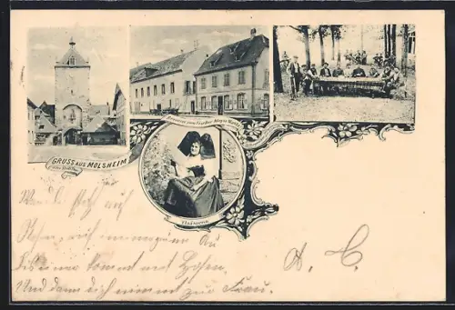 AK Molsheim, Brauerei zum Fischer, Inh. Aloyse Wantz, Altes Stadttor, Elsässerin