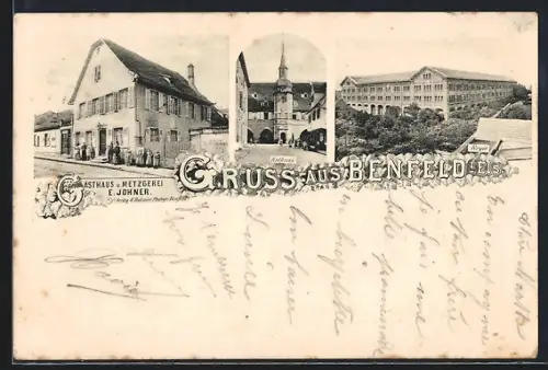 AK Benfeld i. Els., Gasthaus u. Metzgerei E. Johner, Rathaus