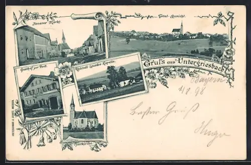 AK Untergriesbach, Gasthof zur post, Innerer Markt, Pfarrkirche
