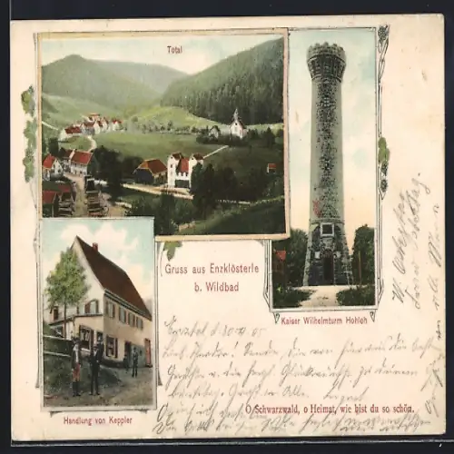 AK Enzklösterle b. Wildbad, Kaiser Wilhelmturm, Handlung von Keppler