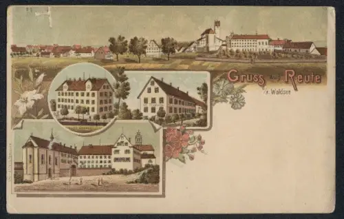 Lithographie Reute o. a. Waldsee, St. Joseph, Ortsansicht