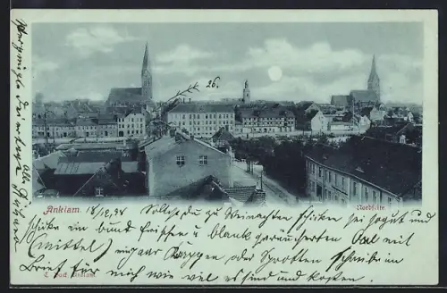 Mondschein-AK Anklam, Nordseite des Ortes