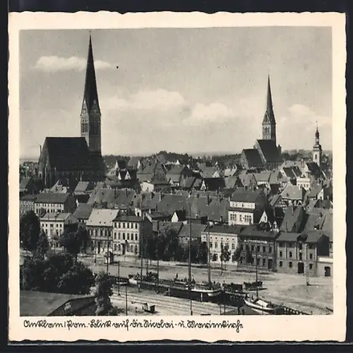 AK Anklam /Pom., Blick auf die Nicolai- u. Marienkirche