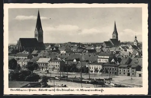 AK Anklam /Pom., Blick auf die Nicolai- u. Marienkirche