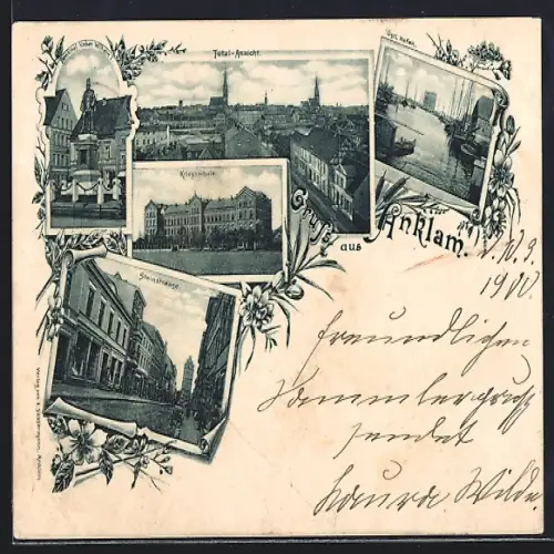 AK Anklam, Kriegsschule, Steinstrasse, Hafen