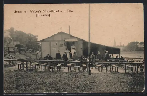 AK Dresden, Weber`s Strandhotel a. d. Elbe, Blumenstrasse 81