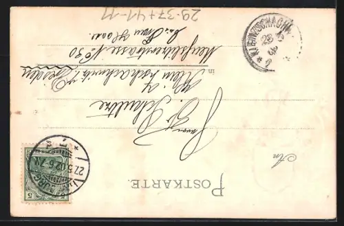 Passepartout-Lithographie Hamburg, Segelschiffhafen, Wappen, Neujahrsgruss