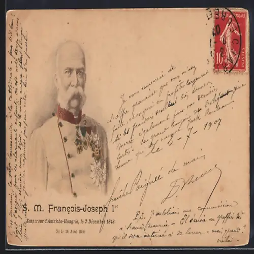 AK Kaiser Franz Josef I. von Österreich in Uniform mit Orden und Bruststern