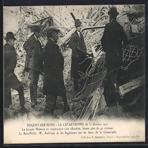 AK Nogent-sur-Seine, Le Catastrophe du 31 Octobre 1911, Le grande Malterie en construction s`est effondrée, 40 victimes