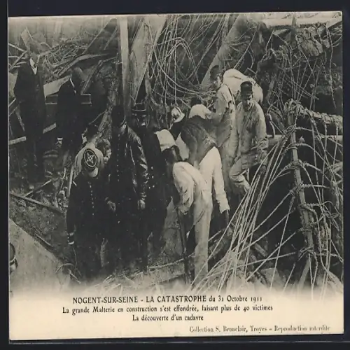 AK Nogent-sur-Seine, Le Catastrophe du 31 Octobre 1911, Le grande Malterie en construction s`est effondrée